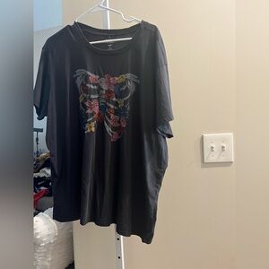 Torrid Black Tee with Colorful Floral Design